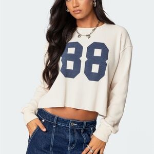 Edikted Cream and Blue Crop Top Casual Style